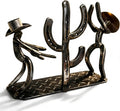 Cowboy Wine Bottle Holder Gift for Men - Heavy Duty Metal Cactus Wine Rack - Rustic Western Decor Countertop Stand - Unique Southwestern Sculpture for Bar, Kitchen, Office