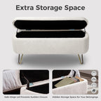 Boucle Storage Bench, Small End of Bed Bench for Bedroom, Entryway Bench with Storage, Sherpa Upholstered Ottoman Foot Rest for Living Room, Gold Legs, Cream