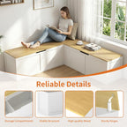 Zevemomo 63" L Shaped Storage Bench, White Breakfast Nook Benches, Corner Storage Bench with Hidden Storage for Dining Room, Kitchen, Entryway
