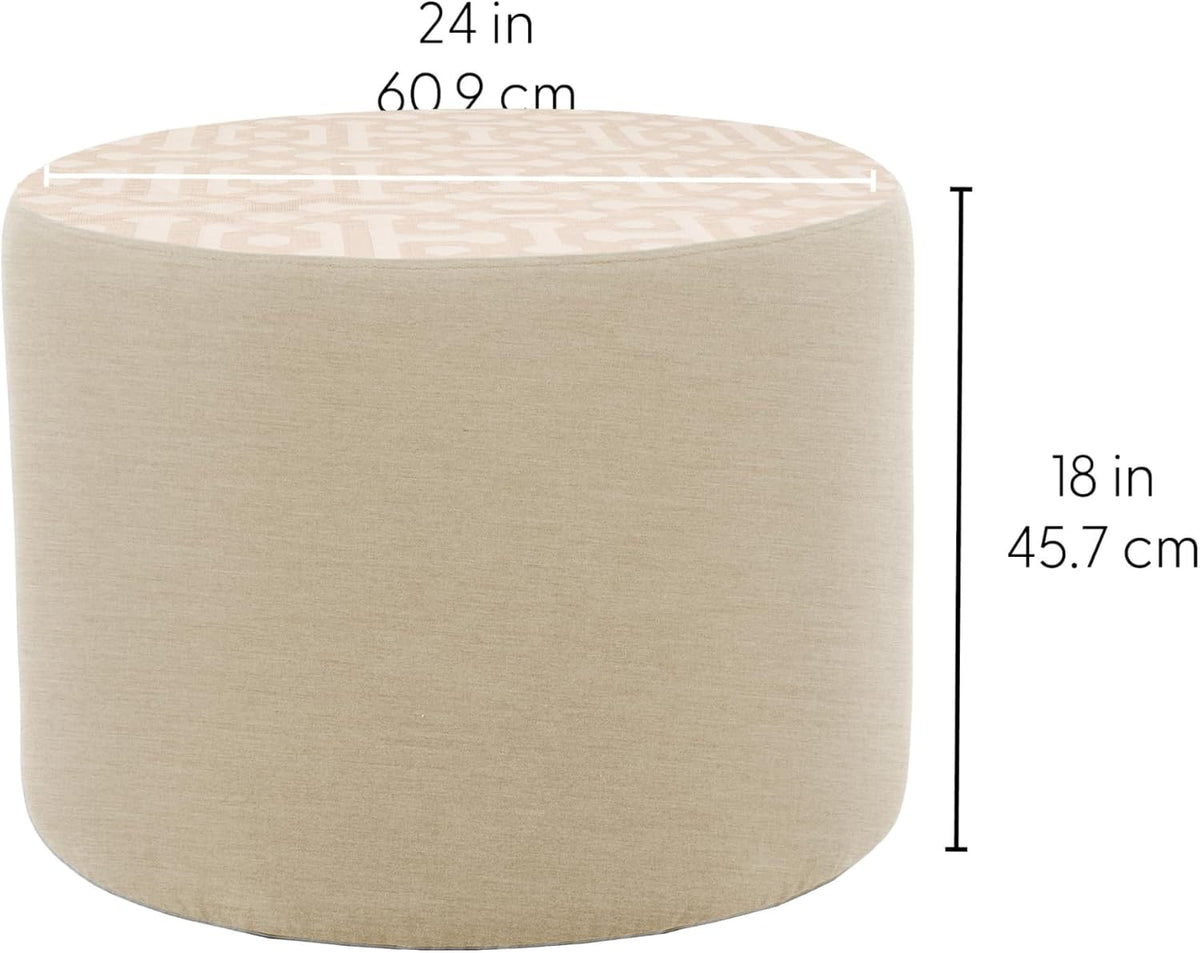 FDP 24" Round Oversized Outdoor Ottoman Featuring Sunbrella Two-Tone - Weather-Resistant, Fade-Resistant, Fully Assembled Patio Furniture for Backyard or Poolside Seating, 18" H - Flax/Sand