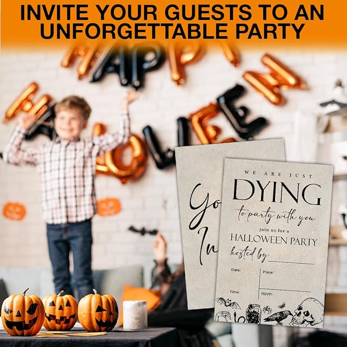 Vintage Halloween Party Invitations for Adults Skull Halloween Party Fill in Invites Cards With Envelopes (20 Count), Double Sided Design