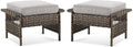 Patio Ottomans 2 Piece Outdoor Wicker Ottomans PE Rattan Footrest with Thickened Cushions Footstools for Garden Sunroom Deck Porch Balcony Poolside, Ottomans(2PCS), Brown|Beige