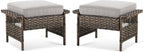 Patio Ottomans 2 Piece Outdoor Wicker Ottomans PE Rattan Footrest with Thickened Cushions Footstools for Garden Sunroom Deck Porch Balcony Poolside, Ottomans(2PCS), Brown|Beige