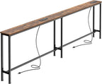 SUPERJARE 79 Inch Sofa Table with 2 Power Outlets and USB-C Ports, 5.9 Inch Narrow Console Table with Storage, Long Entryway Hallway Couch Table Behind Sofa, Small Spaces, Rustic Brown AST001Z