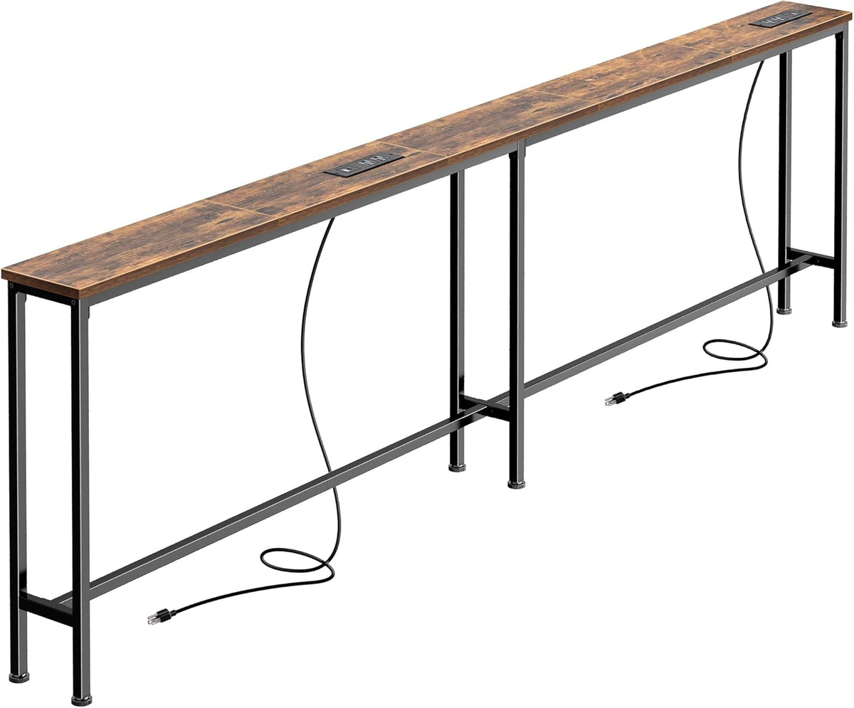 SUPERJARE 79 Inch Sofa Table with 2 Power Outlets and USB-C Ports, 5.9 Inch Narrow Console Table with Storage, Long Entryway Hallway Couch Table Behind Sofa, Small Spaces, Rustic Brown AST001Z