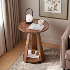 100% Solid Wood Round End Table, 2-Tier Side Table with Anti-Drop Tray Top, Sturdy Accent Nightstand for Living Room, Bedroom & Small Spaces, Space Saving Home Decor