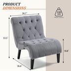 AVAWING Armless Tufted Velvet Accent Chair with Wood Legs, Grey | Soft fade & pill-resistant velvet; ergonomic tufted cushion; non-slip rubber wood legs; for living room bedroom office, grey