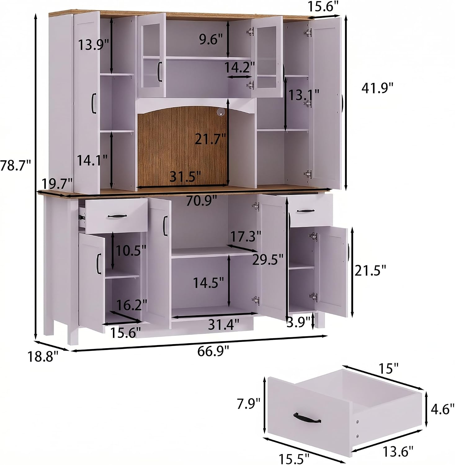 Large Wide Kitchen Pantry Storage Cabinet with Hutch, 79" Tall Farmhouse Pantry Storage Cupboard with Doors and 2 Drawers, Modern Coffee Bar Buffet Sideboard for Dining Room, Light Purple