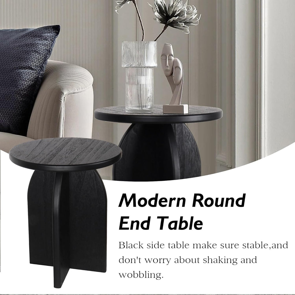 Oakrain End Table with Pedestal, Wood Side Table Bedside Sofa Couch, Modern Nightstand for Bedroom, Small Round Coffee Table for Living Room Office Balcony, Black