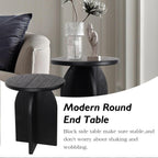 Oakrain End Table with Pedestal, Wood Side Table Bedside Sofa Couch, Modern Nightstand for Bedroom, Small Round Coffee Table for Living Room Office Balcony, Black