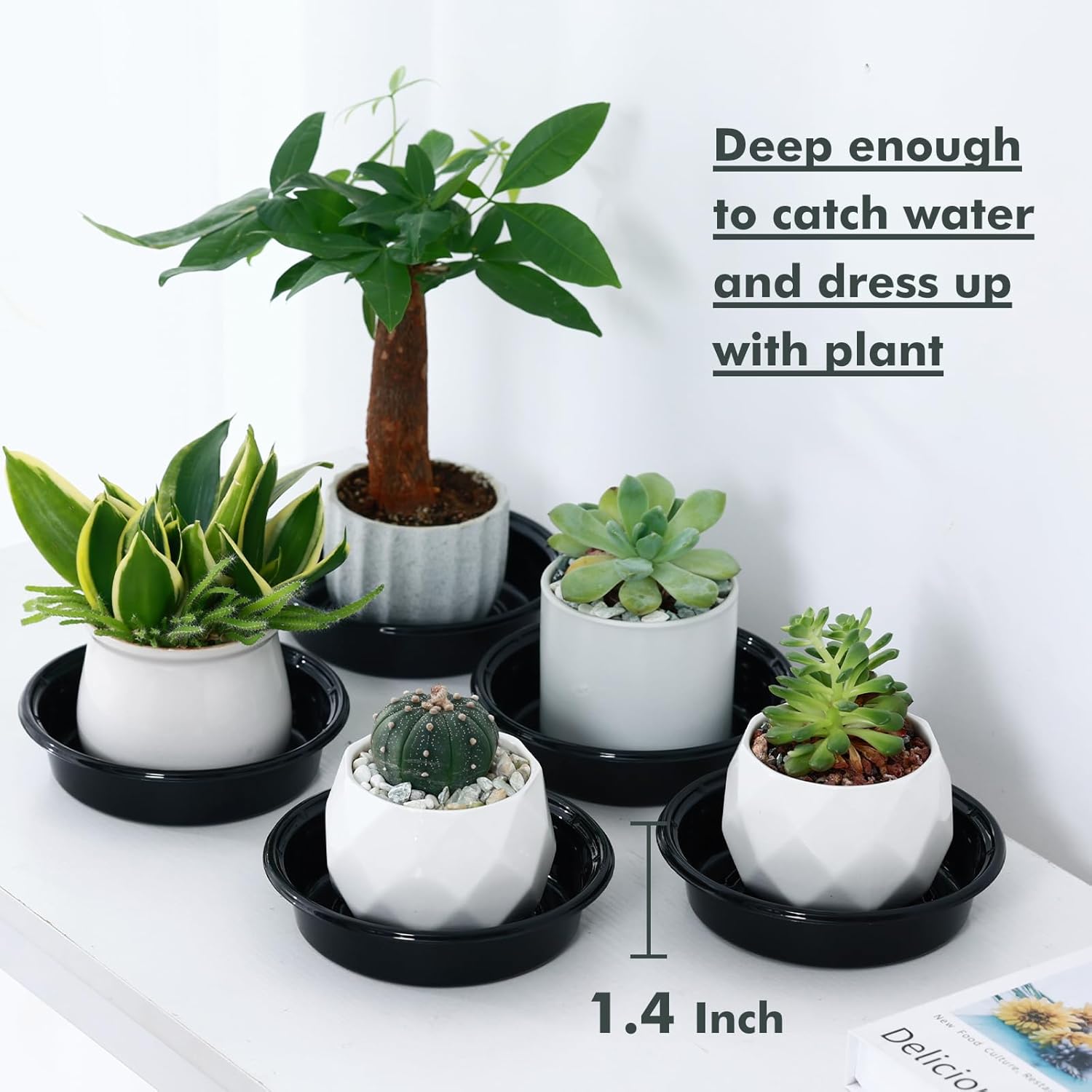 Plant Saucer 50 Pack Plant Trays for Pots 4 Inch Plastic Plant Saucers for Outdoors and Indoors Drip Trays for Potted Plants Flower Pot Plates to Catch Water Plant Drainage Dishes No Holes, Black