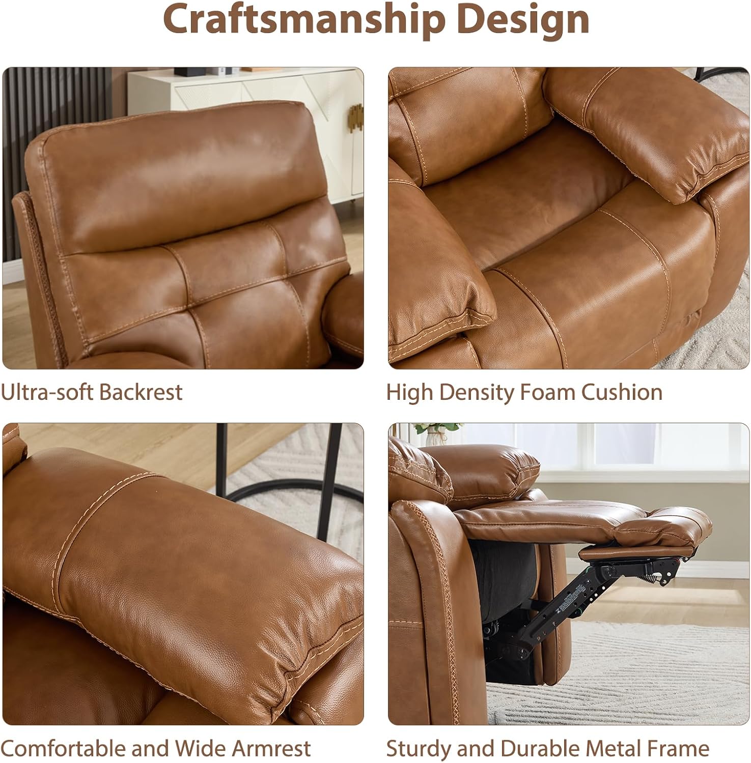 CANMOV Genuine Leather Power Recliner Loveseat, 2 Seat Loveseat Reclining Sofa with Storage Console,Hidden Cup Holders,Modern Electric Recliner Couch Set for Living Room, Bedroom,Brown