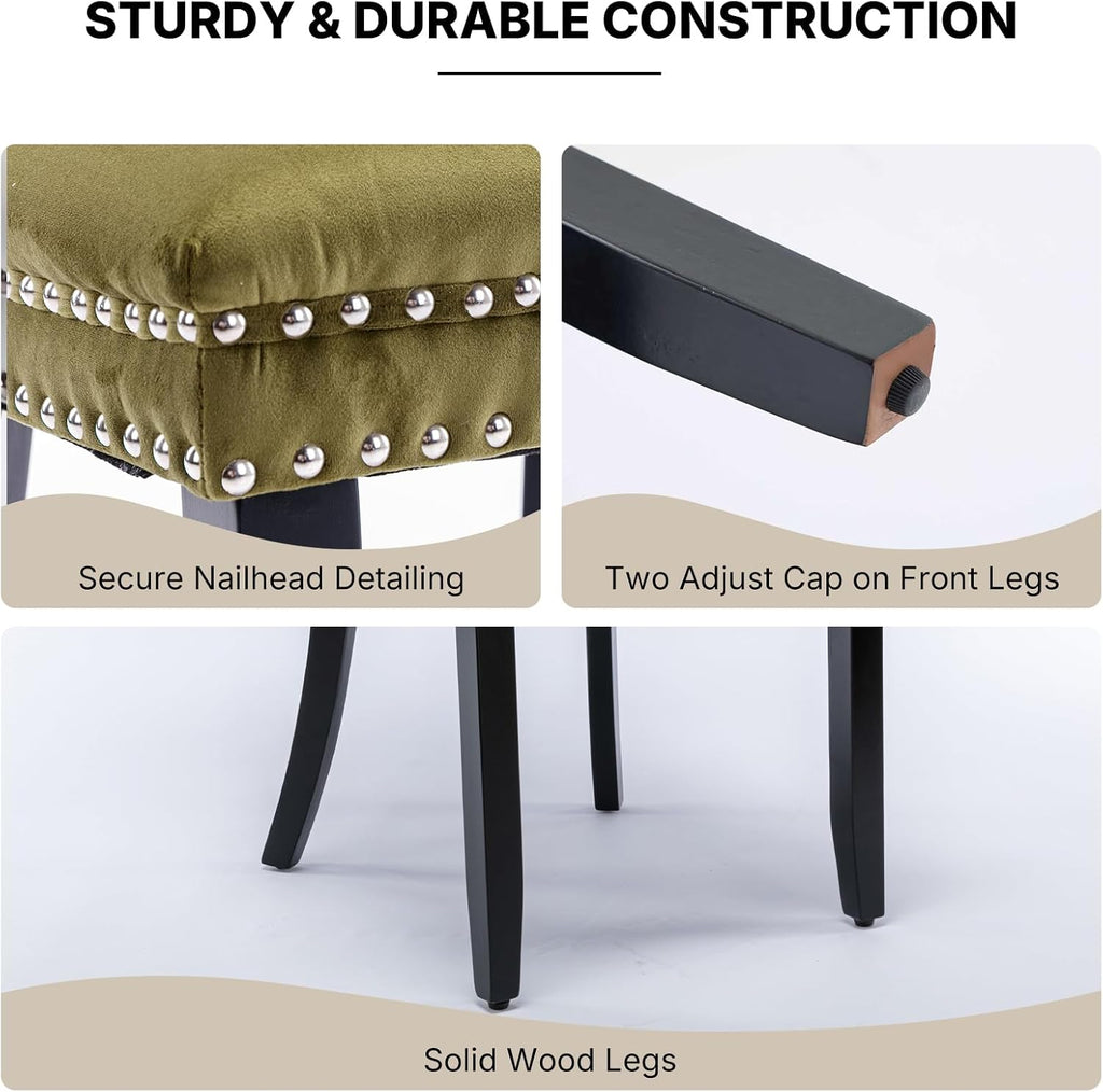 OVENTA Modern Tufted Upholstered Dining Chairs Set of 6, Olive Green Velvet Dining Room Chair with Solid Wood Legs, Sillas de Comedor, Kitchen Chairs (Olive Green, Velvet Set of 6)