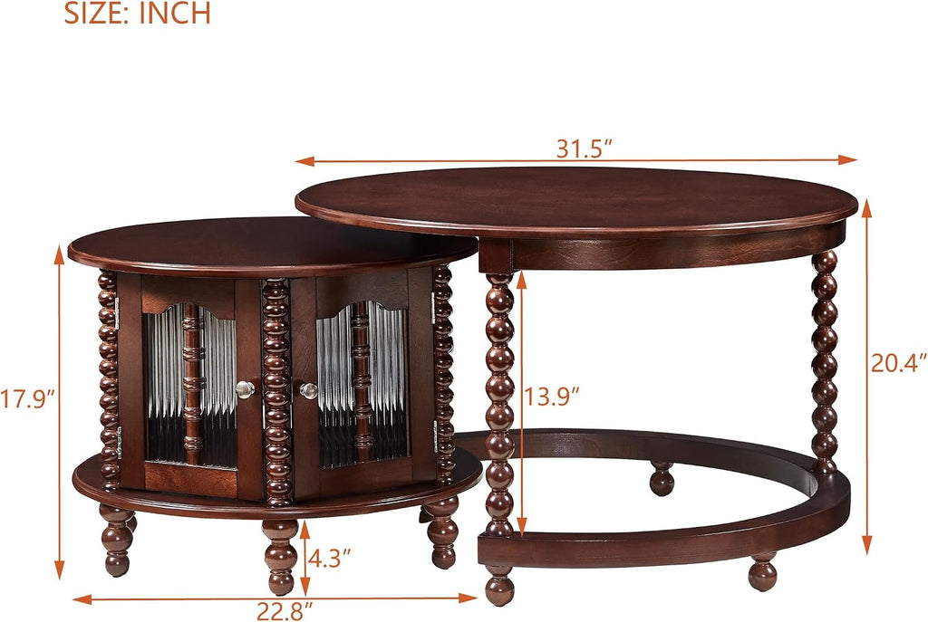 32" Vintage Designed Stacking Nesting Tables, Set of Nesting Tables with Hidden Storage Cabinet, Side Tables with Classic Retro Decor for Indoor Home Spaces, Walnut
