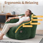 Vipbear Cat Paw Bean Bag Chair, Oversized Air-Cushion Sofa Chair Green | 39", air-cushion filling, cat paw Pocket, carry handle, oversized firm support, ergonomic, plush faux fur, gaming, reading