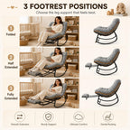 Oversized Rocking Chair with Zero-Gravity Foot Rest & Ottoman, Comfy Lounge Chair for Patio, Porch, Balcony, Indoor Reading Nook, Big Cozy Chaise Chair for Outdoor & Home Use, Grey
