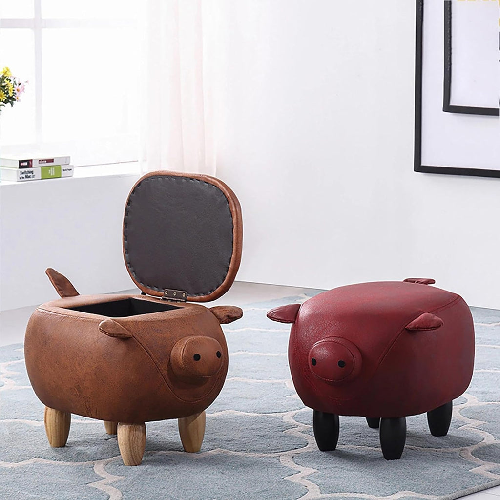 19.6-Inch Multi-Functional Footstool, Entryway Storage Stool, Unique Pig Design, Suitable As A Decoration for Hallways and Living Rooms. (Gray)