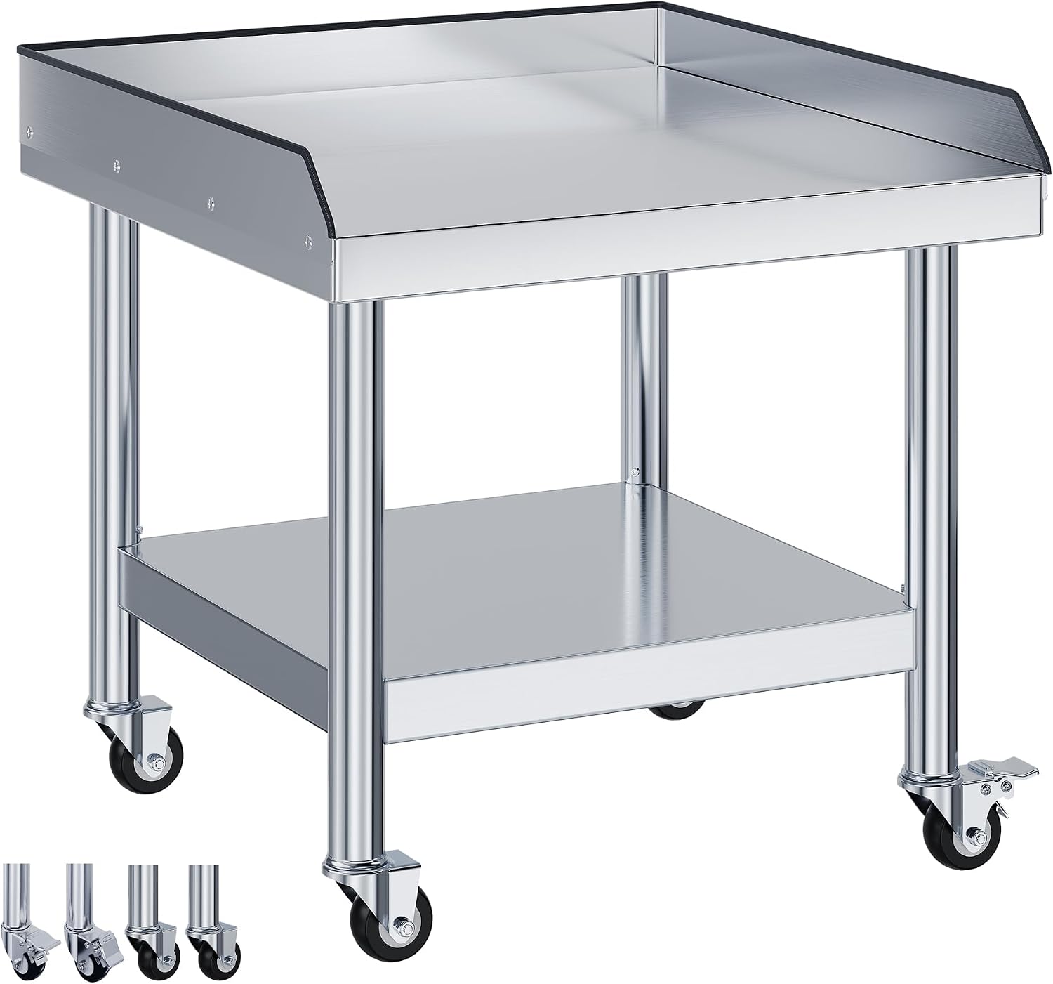 Jocisland 25"x28" Stainless Steel Equipment Stand & Equipment Grill Stand Table, NSF Certified with Adjustable Undershelf, Wheels and Edge Baffle for Commercial Kitchen, Restaurant & Home