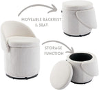Ya-Home Modern Swivel Ottoman Vanity Chair, Sherpa Upholstered Barrel Club Chairs 360°Degree Swivel Side Chair with Storage, Comfy Makeup Stool for Bedroom Living Room, White