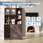 71-Inch Kitchen Hutch Cabinet with Storage, White & Light Walnut Top, Acrylic Double Doors, Pantry Organizer for Dining Room & Kitchen Storage
