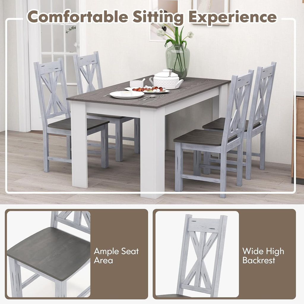 Giantex Retro Wooden Dining Chairs Set of 4, Farmhouse Kitchen Chairs w/Rubber Wood Frame, Elegant Hollowed Backrest, Armless Dining Room Chairs, Rustic Side Chairs for Restaurant, Living Room, Grey