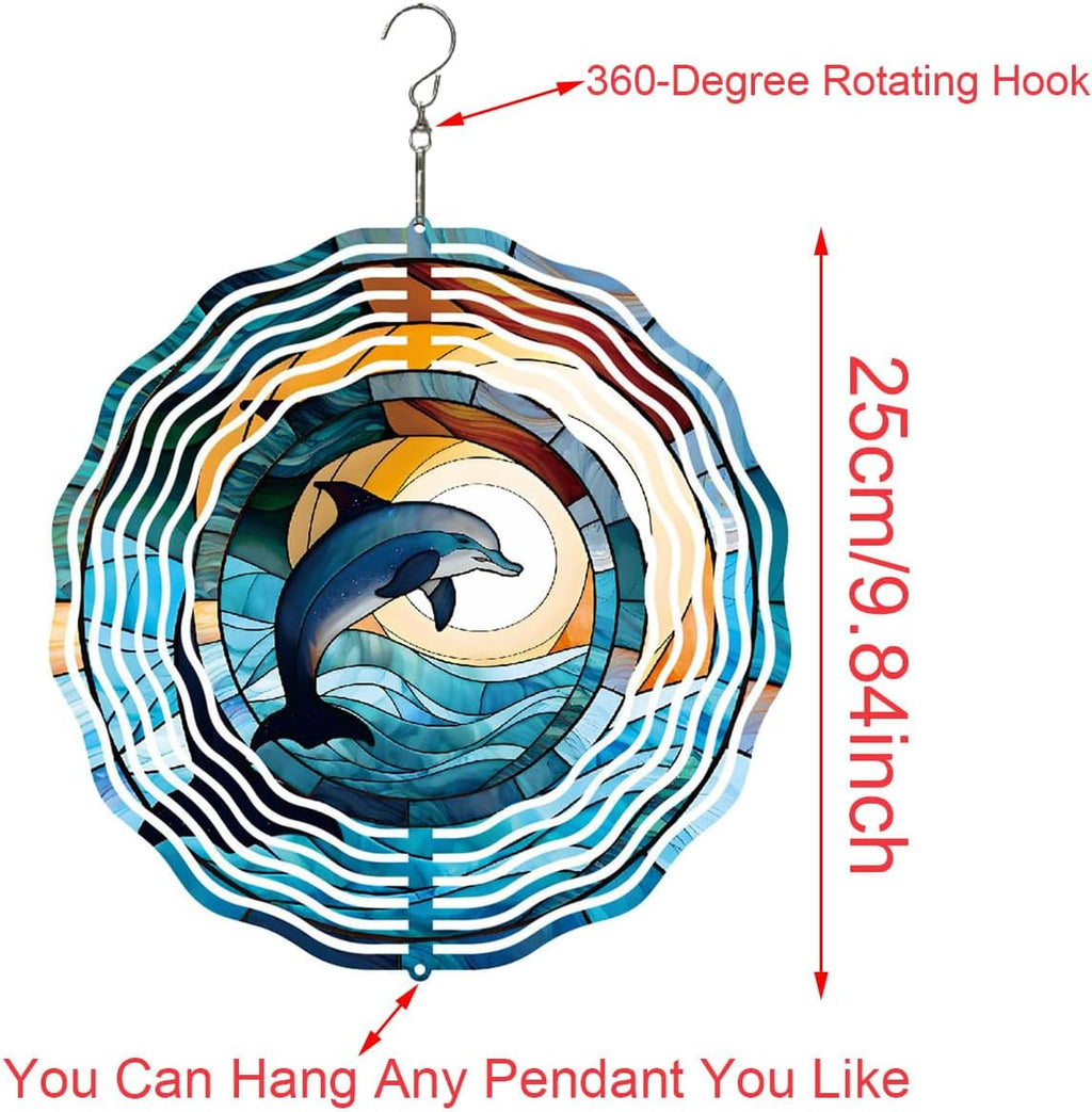 Metal 3D Wind Spinners Outdoor Dolphin Decorations Hanging, Festive Gifts for Women Mom Grandma, 25cm/ 9.84in 3D Wind Spinners for Garden Decor for Patio,Yard,Outdoor