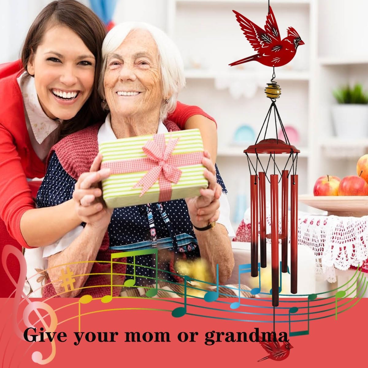 Cardinal Wind Chimes Outdoor Gift Metal Red Bird Wind Chimes for Outside/Indoors, Home, Lawn, Porch, Patio, Garden Decor, Yard Decoration (Fly red Bird)
