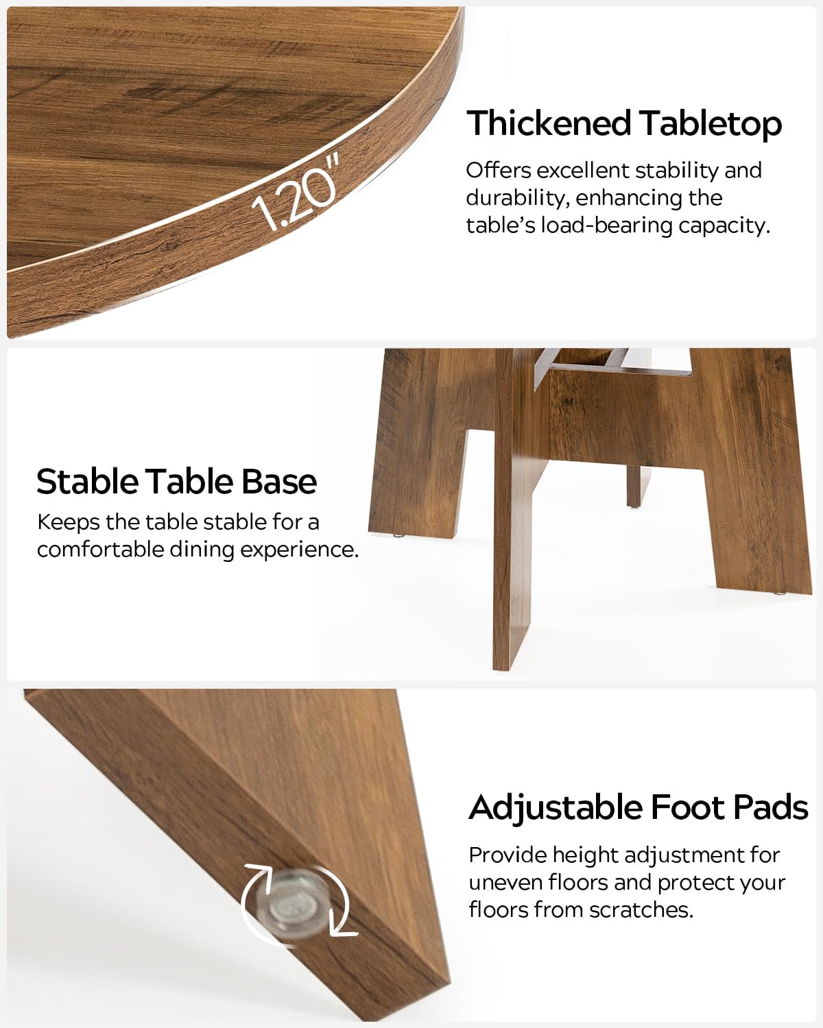 Farmhouse Round Dining Table for 4-6 People, 47" Wood Kitchen Table with Heavy Cross Pedestal Modern Circle Dinner Tables for Kitchen Living Room, Honey Brown