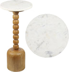 JONATHAN Y Turner Natural Mango Wood Round Drink Table, 24.5" Tall Pedestal Accent Martini Table with Bobbin Spool Leg for Small Spaces, Living Room and Bedroom, White & Natural END3002A