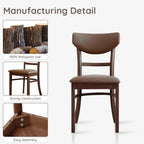 Livinia Bay Dining Chair Set of 2, Solid Malaysian Oak PU Leather Upholstered Cushion Seat, Curved Back Side Chairs (Walnut)