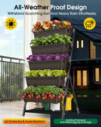 Olaiti 5-Tier Vertical Garden Bed Planter Boxes with Drainage System & Storage Space, Freestanding Vertical Garden Planter with 5 S-Hooks for Plants Vegetables Flowers Herbs in Garden Patio Yard