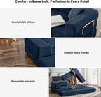 ivoros 78" Convertible Sleeper Sofa Bed, Corduroy Folding Sofa Bed with Fixed-Shape Frame, Fold Out Floor Mattress Couch, Lazy Compression Sofas for Living Room, Bedroom, No Assembly Required, Blue