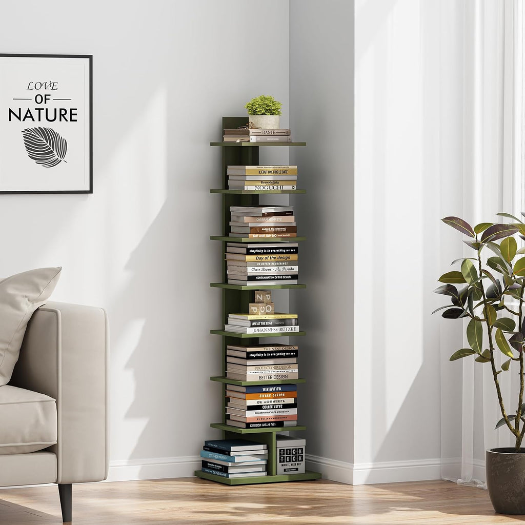 TUTOTAK Book Shelf, Narrow Spine Bookshelf, 8-Tier Bookcase for Small Space