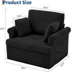 Garvee 39" Modern 360 °Swivel Accent Chair,Large Corduroy Accent Chairs with 2 Pillows,Comfy Upholstered Round Armchair Single Sofa for Living Room,Bedroom,Office,Reading,Black