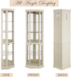 Corner Curio Cabinet, 70" H Lighted Glass Display Cage with Tempered Glass Doors and 5 Adjustable Shelves, Light Bulb Inclued, Wine Bar China Cabinet for Living Room (White)