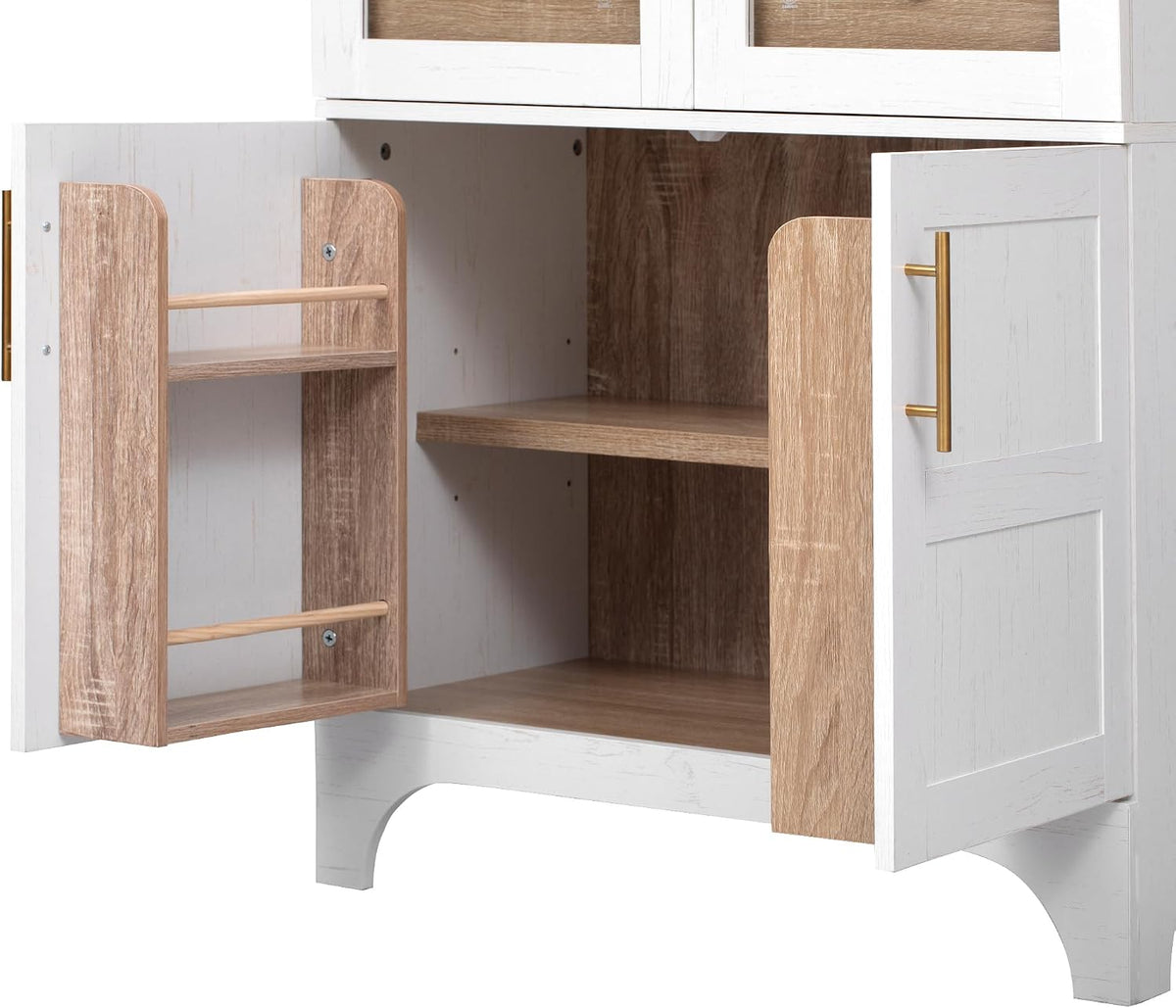 Arched Pantry Cabinet with Adjustable Shelves, Kitchen Storage Cabinet with Arched Door & Hidden Drawer, Tall Narrow Farmhouse Pantry for Small Spaces (White)