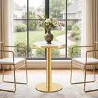 TesNus 23.6" Small Round Dining Table for 2, Circle Tulip Table, Faux Marble Top with Gold Metal Pedestal Base, Modern Leisure Coffee Table for Small Spaces, Cafe, Office, White&Gold