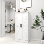 Locsear Kitchen Pantry Storage Cabinet w/LED, 50" Pantry Cabinets w/Doors and Adjustable Shelves, Freestanding Pantry Cupboard for Kitchen, Dinning Room, Living Room, Small Place, White