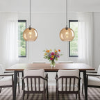 Light Brown Glass Pendant Lights Kitchen Island Globe Pendant Light Fixtures Modern Pendant Lighting for Bedroom Living Dining Room Light Fixture (9.84 in, 3 Pack)