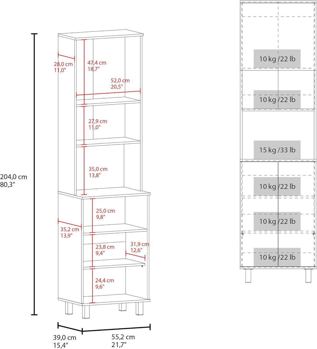 White Kitchen Pantry with 2 Pneumatic Door and Open Storage