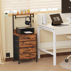 Furnulem Night Stand with Charger Station, 4 Fabric Drawers and LED Lights | 38'' Tall Bedside Table with Storage Shelf for Bedroom, Office, Metal Frame, Wood Shelves, Rustic Brown Nightstand
