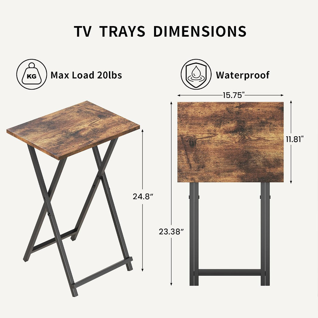 Acovy Foldable TV Trays, Small Folding Table, TV Trays Set of 2, TV Dinner Tray, Side Table for Bed, Couch, Portable Easy to Move, Brown