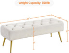 Topeakmart Dining Bench, Button-Tufted Upholstered Bench with Gold Metal Base for Kitchen, Living Room, Entryway - Ivory