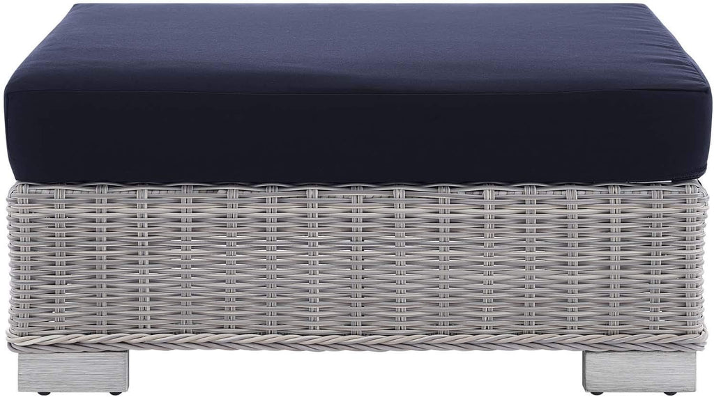 Conway Sunbrella® Outdoor Patio Wicker Rattan Ottoman in Light Gray Navy
