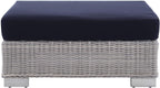 Conway Sunbrella® Outdoor Patio Wicker Rattan Ottoman in Light Gray Navy