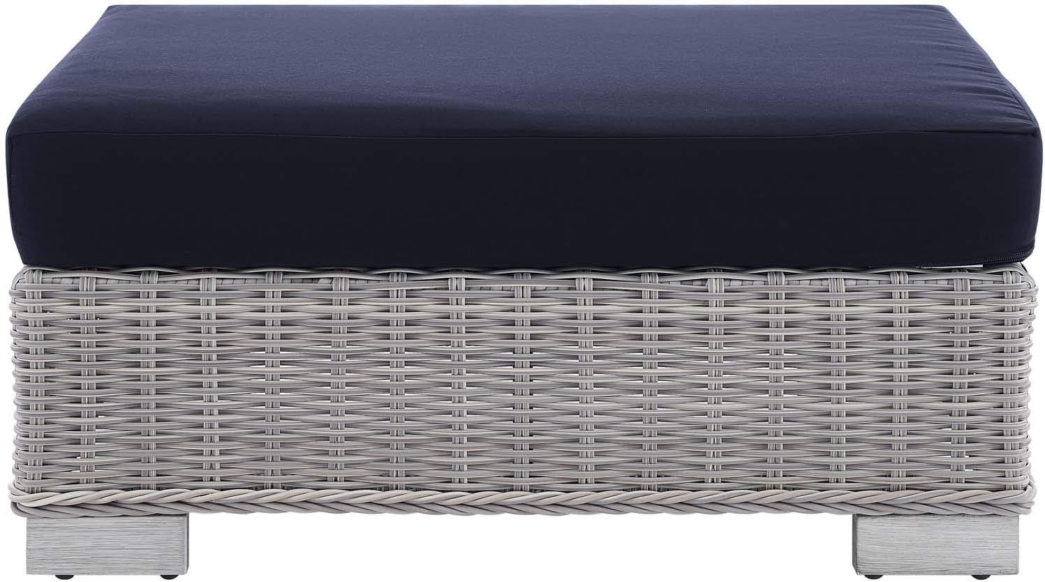 Conway Sunbrella® Outdoor Patio Wicker Rattan Ottoman in Light Gray Navy