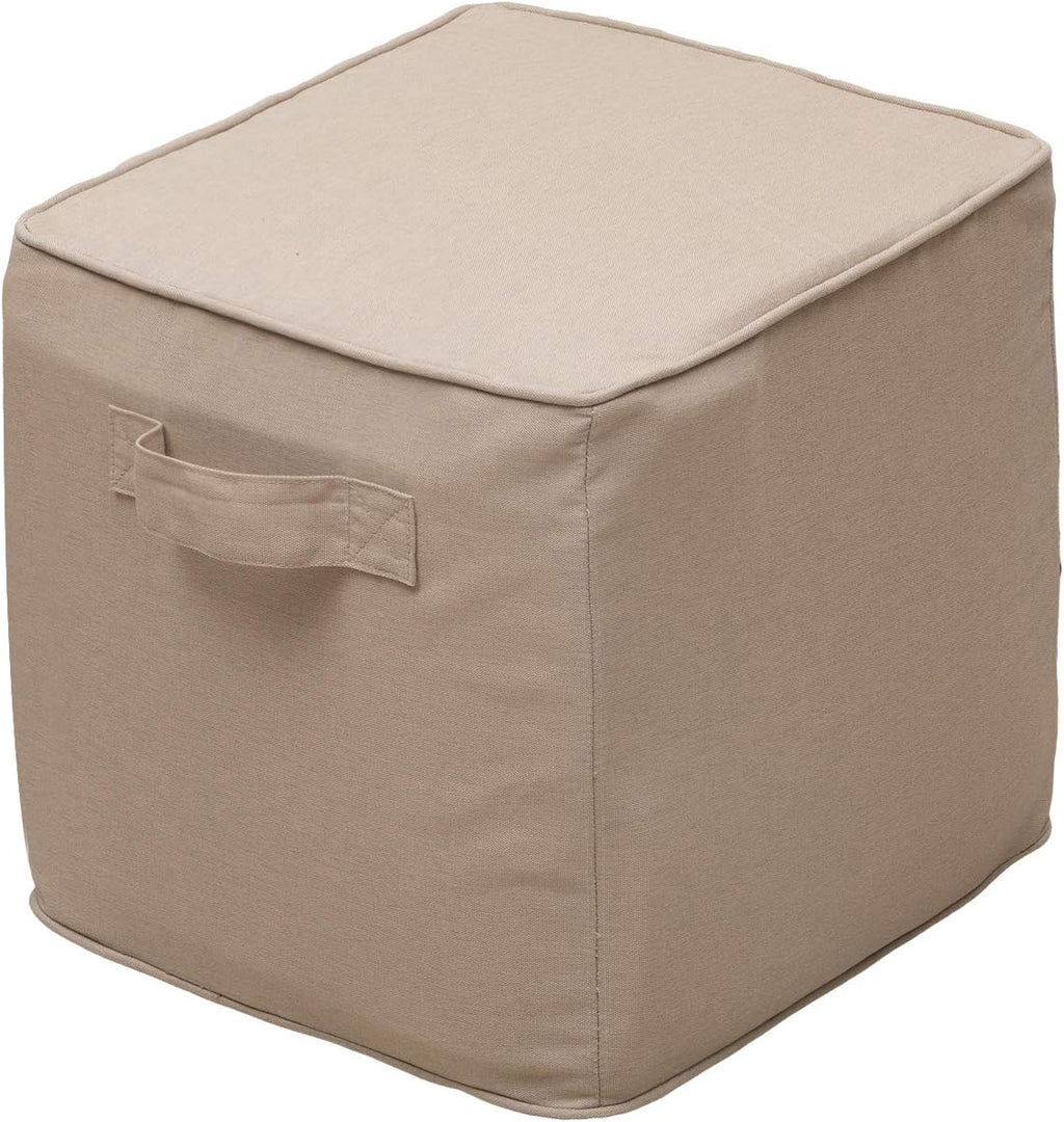 QILLOWAY Inflatable Outdoor Ottoman for Patio, Water Resistant Pouf Cube 16", Inflatable Foot Rest, Outdoor Footstool for Poolside, Garden,Camping, Sand,Beige,Camel
