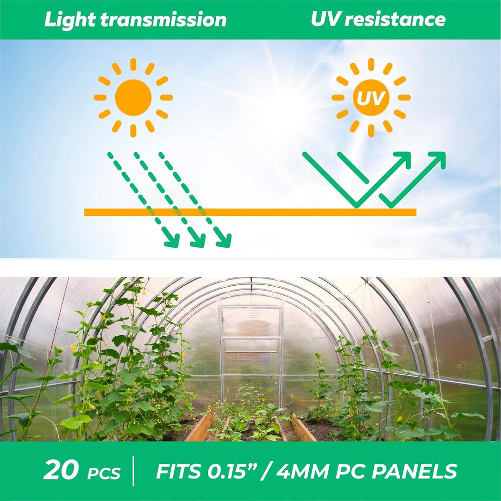 Polycarbonate Greenhouse Panels (U Connectors) - 20 Pieces, 2ft Length, Prevent Dust, Rain & Moisture from Getting into Twin-Wall Panels, Fits 4mm (0.15 in) Panels (U Connectors 4mm-2ft)