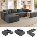 121" Couch, U Shaped Sofa, Sectional Couches for Living Room | Couches for Living Room, Cloud deep seat,modular sectional sofa, Converts to sleeper w/ Oversized ottoman（Grey)