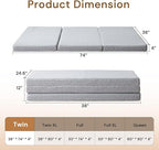 Foldable Mattress, 4 Inch Memory Foam Guest Floor Mat, Tri Folding Portable Mattress for Kids and Adults, Washable Cover, Non-Slip Design, Twin Grey (Size: 38" L x 74" W x 4" Th)
